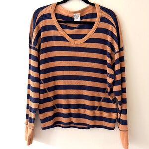 Aerie Offline Wow! Waffle Knit Striped Lounge Cozy V-Neck Tee Layering Casual